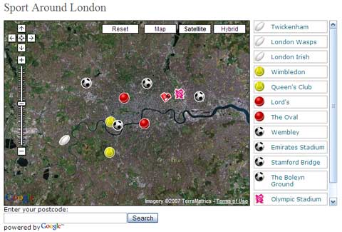 Puffbox NewsMap demo - sport around London