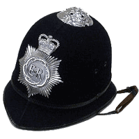 Policeman’s helmet with new Puffbox-inspired badge