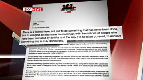 Sky News letter calling for TV debate